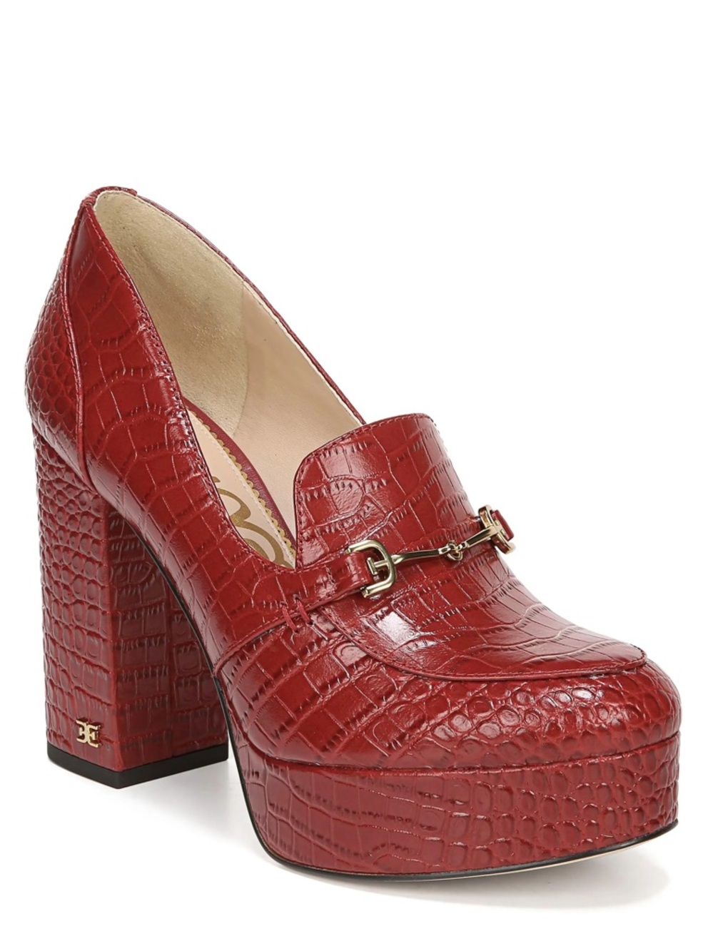 Sam Edelman Aretha horse bit Red croc patent leather Loafer platform pumps 8 - Picture 2 of 8
